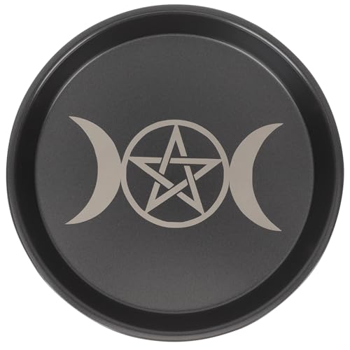 INOOMP Bandeja para Velas Pentagrama Redonda De Acero Al Carbono Resistente Al Calor para Altar Ritual y Decoración Ceremonial