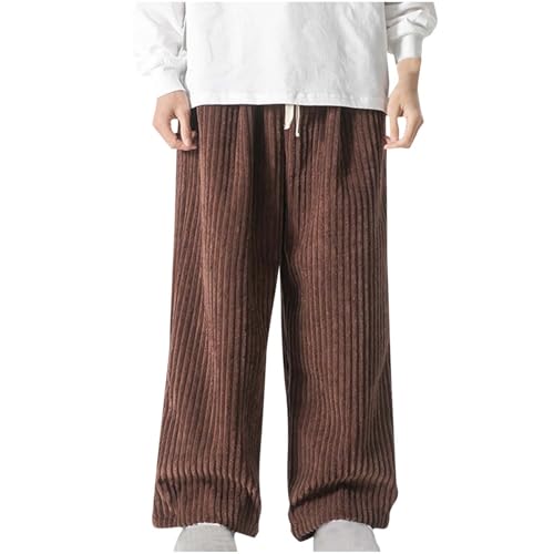 Mens Corduroy Yoga Sweatpants Elastic Waist Stretch Joggers Athletic Lounge Loose Fit Pants Wide Leg Casual Trousers