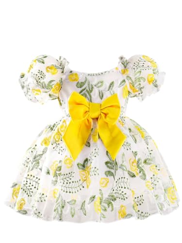 Image of Tagas Girls' Knee-Length Dress|Elegant Floral Embroidered Baby Girl Party Dress with Bow|Soft Net Layered Frock for Birthday, Wedding & Festive Occasions|Comfortable & Stylish