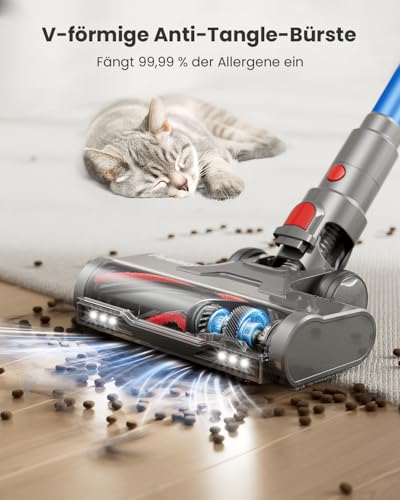 Avalsor Akku Staubsauger 48000Pa/580W/65Min, 1,8L Staubsauger Kabellos mit Staubabstreif-Funktion, Anti-Tangle-Bürste, 8-Fach-Filtration Akkustaubsauger Selbststehend für Teppiche/Tierhaare/Hartböden - 5