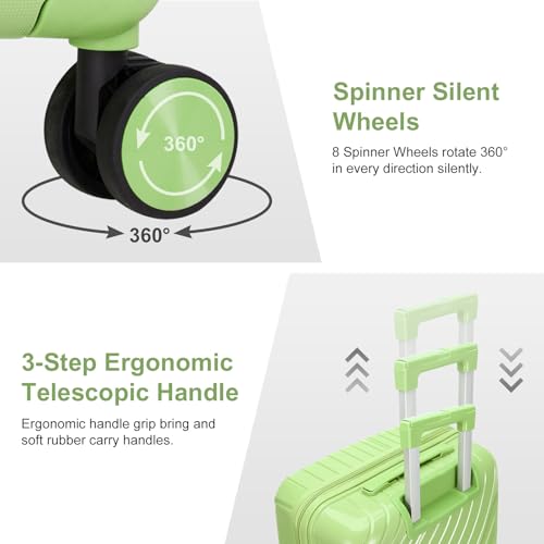 Luggage 5 Piece Sets, Lightweight Rolling Hardside Travel Luggage with TSA Lock, PP Luggage Set, Suitcase with Spinner Wheels for Travel Men Women,20/24/28 Inch Trolley Case + Two-Piece Handbag,Green3