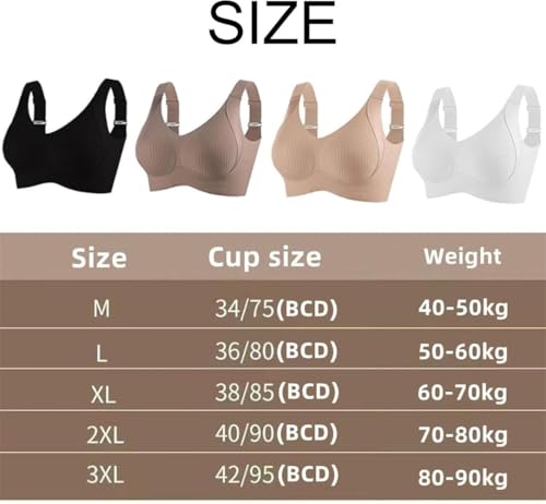 Sentdream Women's Ribbed Push up Adjustable Wireless Bra, Women Solid Four Breasted Adjustable Wireless Bra2