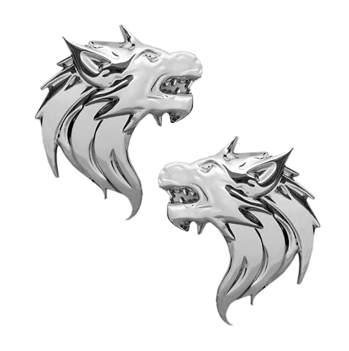 Image of Chrome Wolf Head Emblem Wolf Head Badge Thick Car Decal Sticker 2Pcs