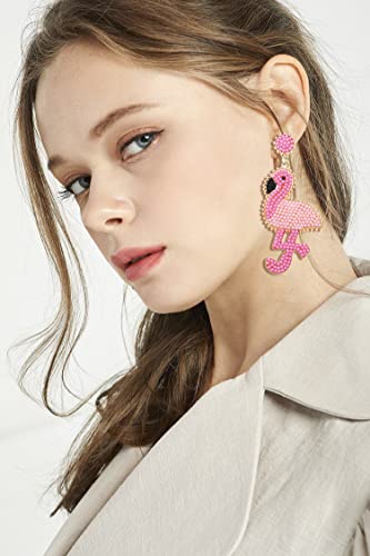 Beaded Flamingo Earrings for Women Handmade Boho Tropical Bird Earrings Statement Pink Animal Flamingo Drop Dangle Earrings Summer Beach Jewelry Gift3