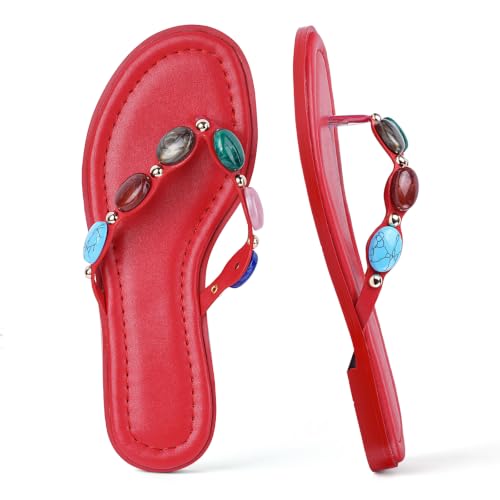 Image of DREAMSTORY Womens Beaded Flip Flops Beach Jeweled Thong Sandals