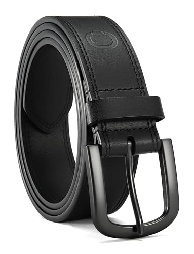 Image of CHAOREN Mens Belts Casual for Jeans - Full-Grain Leather, Durable Cowhide | Solid Buckle, Classic Style, Handmade, Daily Wear, Gift Box