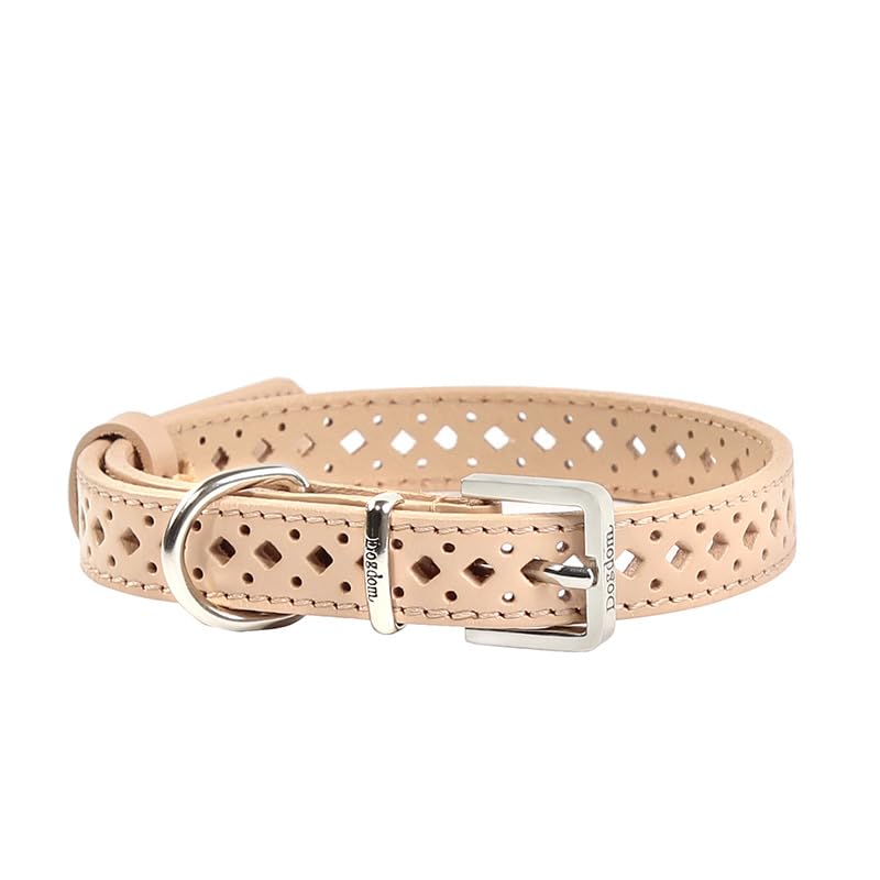 Dogdom Adjustable Leather Dog Collar for Small Dogs – Soft, Breathable Cowhide with Gift Pouch, Fits 12.5–17.75", Ideal for French Bulldogs,