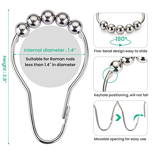 Maiqufa Shower Curtain Hooks Rings,Rust-Resistant Metal Double Roller Glide Shower Curtain Rings For Bathroom Shower Rods Curtains,Set Of 12 #TOP3