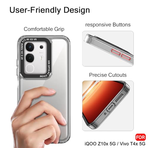 Image of TheGiftKart Hybrid Shockproof Back Cover Case for iQOO Z10x 5G / Vivo T4x 5G | Stylish Camera Border | Electroplated Buttons | Crystal Clear Hard Back Cover Case (TPU & PC, Smoked Bumper)
