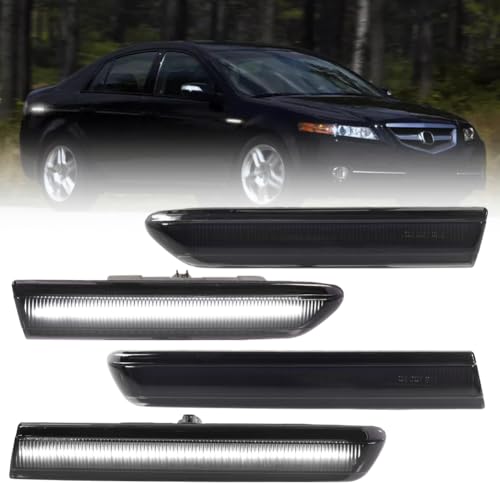 VANKUB Front & Rear LED Side Marker Lights for Acura TL 2004 2005 2006 2007 2008 Acura Smoked Lens Side Bumper Marker Lights TL White LED Turn Signal Lamps 4 PCS