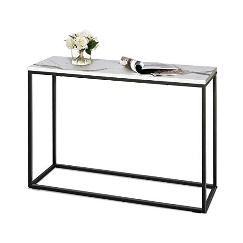 WLIVE Console Table with White Marble Pattern, Sofa Table with Metal Frame, Easy Assembly, for Living Room, Entryway, Hallway, Corridor, Narrow, White