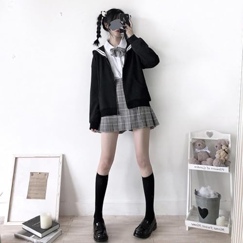 Sailor Collar Zip Up Hoodie Loose Fit Long Sleeve Casual Jacket Soft Comfortable Outerwear Trendy Streetwear2