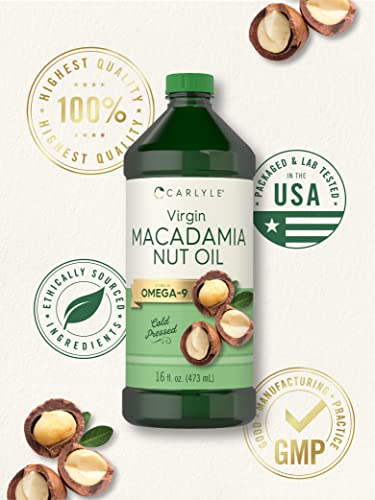 Macadamia Nut Oil | 3 X 16 Oz Bottles | Premium Cold Pressed | Food Grade | Vegetarian, Non-Gmo, Gluten Free | Virgin Oil | Safe For Cooking, Great For Hair And Skin | By Carlyle #TOP4