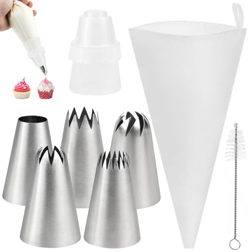 304 Edelstahl Spritztüllen Groß, Edelstahl Spritztüllen Set(XL), Tüllen für Spritzbeutel, Russische Spritztüllen Set mit Adapter, für Zuckerguss und Brandteig und Dekorieren von Cupcakes Torten