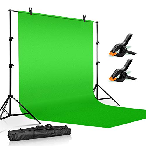 Julius Studio 10 feet Width Background Stand with 5 x 10 feet Green Chromakey Backdrop Screen, Easy Length Adjustable Frame, Ideal Size for Streaming, Portrait, Photo Video Shooting, JSAG701