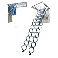 INTBUYING Carbon Steel Attic Ceiling Ladder, 47.24x27.56in Frame Size Loft Wall Stair, Attic Extension Ladder Blue-White 9.8ft Vertial Height 12sets Rubber Anti-Slide Pedals Loading 660LB