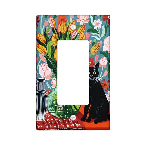 floral light switch cover plate, colorful spring summer flowers with single rocker wall plate, home decor s, standard size thermoplastic single rocker