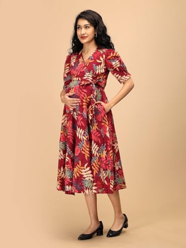 Image of The Mom Store Maternity and Nursing Wrap Dress for New Mom | Pre and Post Pregnancy Wear for Womens | Trendy Stylish Printed Friendly Dresses for Women | Comfortable