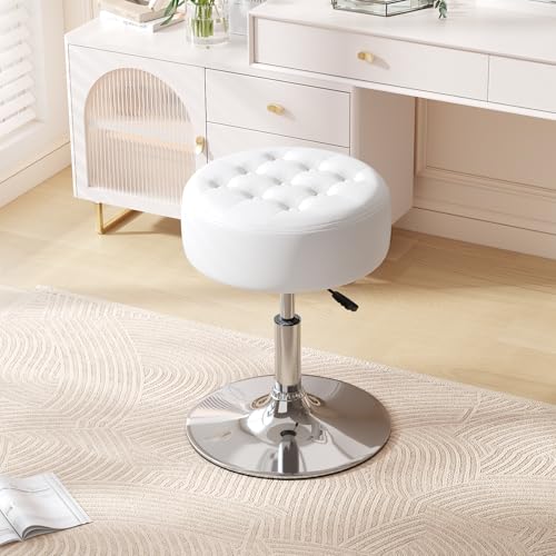 Furniliving Mid-Century Tufted Adjustable Swivel Makeup Ottoman Stool; Modern Big Size Round Vanity...