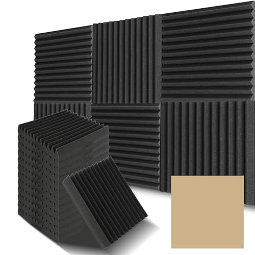 Anluomania Paneles Acusticos Autoadhesivo, 12 Piezas Insonorizacion Acustica Pared, 30 x 30 x 5 cm, Panel Acustico, Alta Densidad, para Grabación Estudio Hogar Oficinas