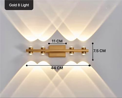 Image of Groeien 8 LED Golden 8 watt Up /Down Wall Sconce Bathroom Vanity Indoor Outdoor Light Fixtures for Mirror, Hallway,Bedroom,Indoor Wall Light(DualArc-8LED)