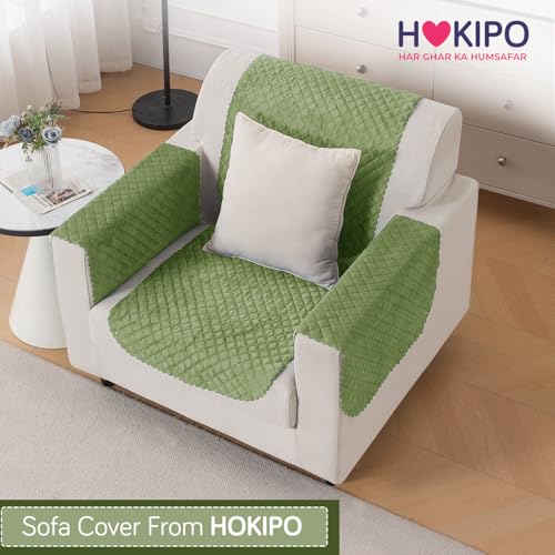 Image of HOKIPO Quilted Sofa Cover 1 Seater for Seat & Back, Washable Kids & Pet Friendly Sofa Cover, 'Quilt Classic' Green (IN-925-GRN*2)