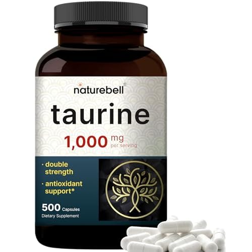 NatureBell Taurine 1,000mg Per Serving, 500 Capsules | Essential Amino Acids Supplement – Double Strength – Antioxidant Support for Heart, Muscle, Brain, & Liver Health – Non-GMO, Gluten Fre