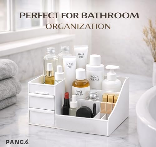 Image of PANCA Makeup Organizer Storage Box with Drawers | Large Capacity Cosmetic & Jewellery Organiser for Dressing Table, Bathroom & Bedroom | Vanity Skincare, Lipstick & Brush Holder