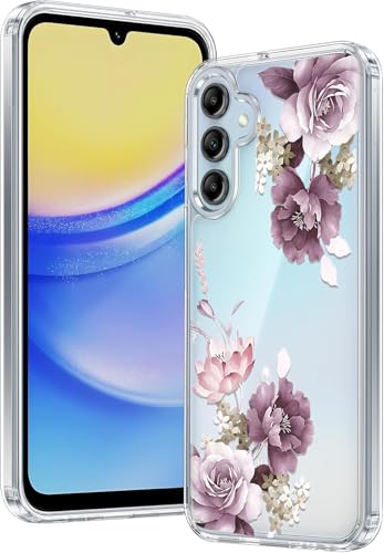 Image of Elzzi Clear Transparent Flower Cover for Samsung A56 5g Case Shockproof Case Floral Design Camera Protection Shockproof PC+TPU Transparent Flower Cover for Girls & Women (Deep Purple)