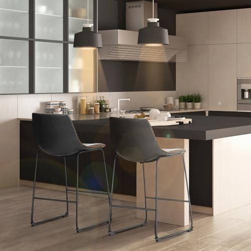 Set de 2 Butacos de Piel PU, Altura de Barra, Sillas Modernas de Comedor con Cojín Cómodo Color Negro SYBESTE Modelo SYB-110272 miniatura 2