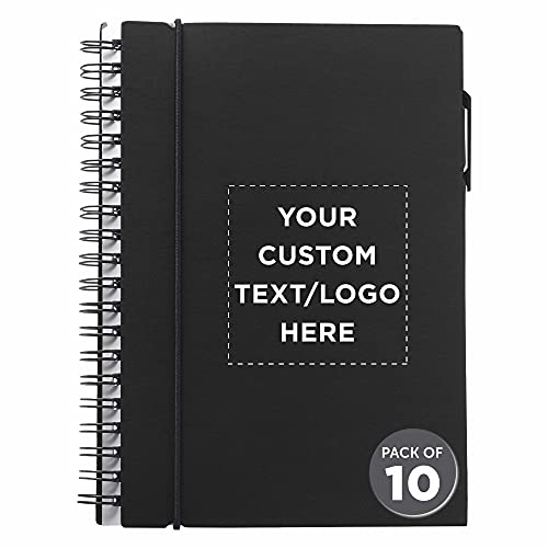 DISCOUNT PROMOS Custom Spiral Notebooks with Elastic Closure Set of 10, Personalized Bulk Pack...