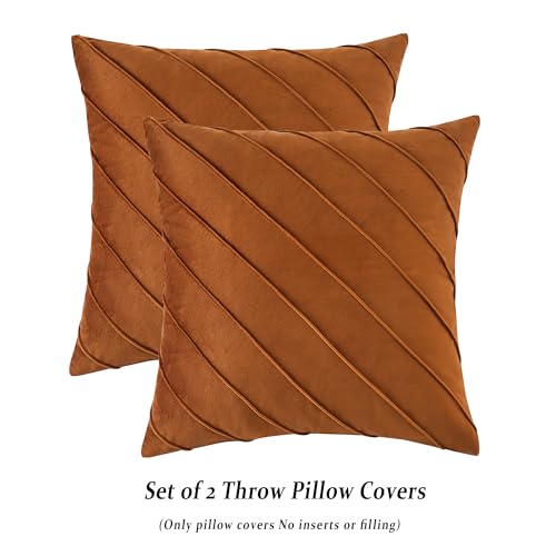 Image of GIGIZAZA Decorative Velvet Pillow Covers 16x16, Set of 2 Burnt Orange Sofa Couch Throw Pillows Covers Cases, Living Room Square Cushion Accent Stripe Covers