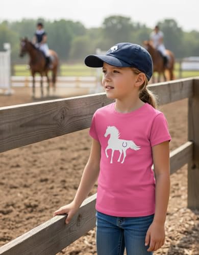 Image of Tstars Fitted Tee for Girls 4th of July Shirt | Patriotic American Cute Kids Heart Graphic Horse T-Shirt