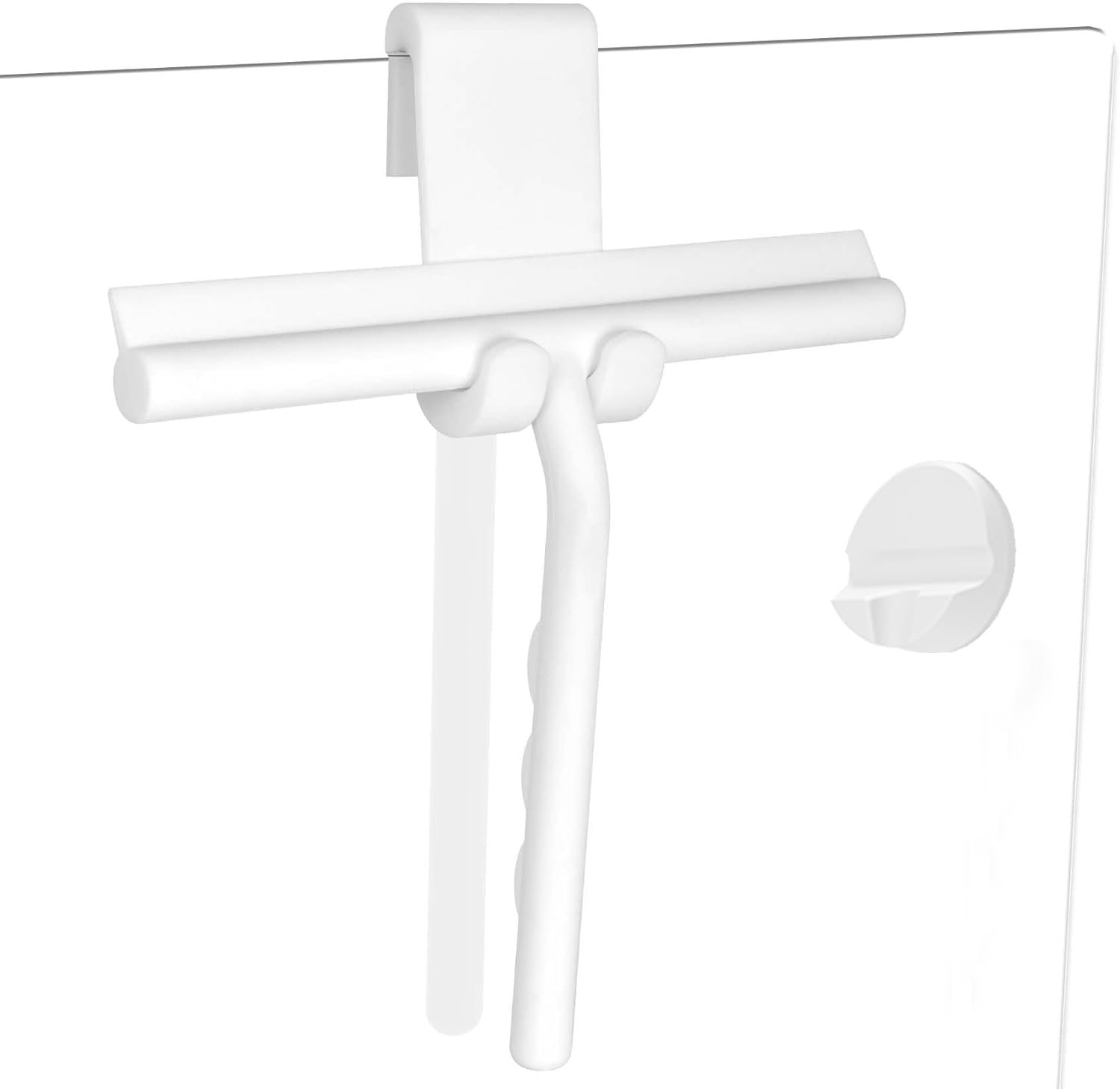 Shower Squeegee for Glass Doors, Full Silicone Jacketed Squeegee with Ergonomic Handle &amp; No-Drill Hook, Cleaning Tool for Windows, Mirrors, Tiles, Bathroom &amp; Car - White