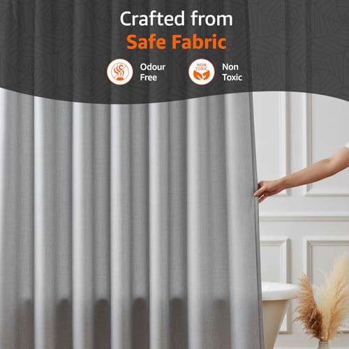 Image of Amazon Basics Shower Curtain 5 Feet | Waterproof Bathroom Curtain | PVC-Free, No Plastic Smell | Machine Washable Fabric | Grey | 6ft Wide | 12 Hooks -180 CM X 150 CM