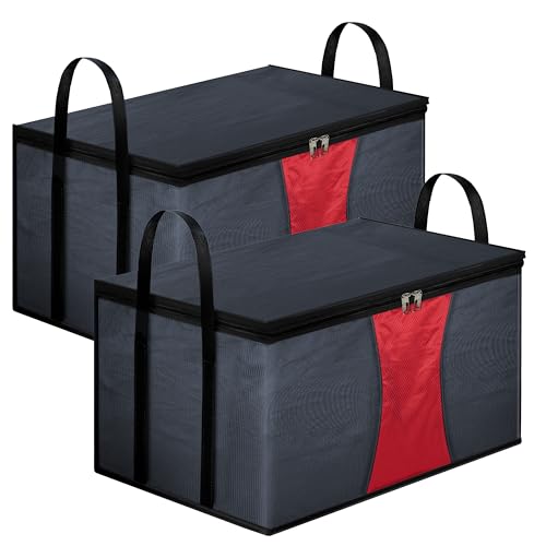 Image of Storite 2 Pack Multi-Purpose Moisture Proof Heavy Duty 1680 Denier Nylon 110 L Super-Size Large Toys /Stationery Paper /Blankets /Clothes Storage Bag -Grey /Red (63.5 x 45.7 x 38cm)