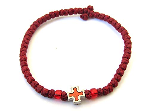 IconsGr Handgefertigtes christlich-orthodoxes Komboskoini Chotki Gebetsseil Armband dunkelrot Cover