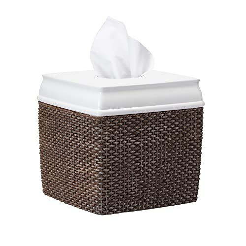 Motifeur Bathroom Accessories - Resin Tissue Holder, Decorative Square Tissue Cover Box (Brown and White)