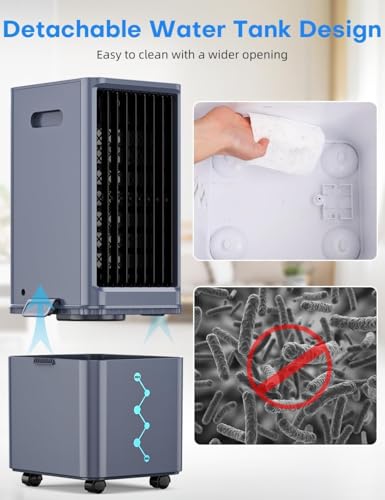 COOLECH Ar condicionado sem janelas com 4 modos e 3 velocidades, alerta sem água, tanque de 2,4 galões para resfriamento de 20H, temporizador de 12H, controle remoto de 20 m, refrigerador de ar