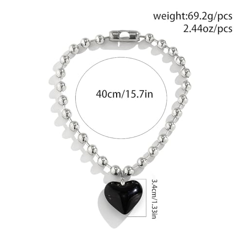 Puffy Large Heart Pendant Statement Necklace, Simple Clear Round Beaded Heart Choker Y2k Aesthetic Necklace Colorful Love Neck Jewelry for Women2