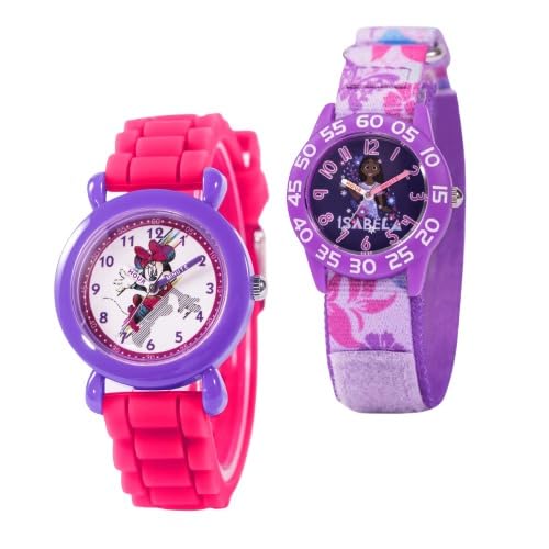 Montre enfant Disney avec bracelet nylon floral et silicone rose lot de 2 pièces