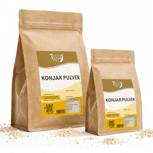 Tasty Pott Konjak Pulver I Konjakwurzel I Bindemittel I Zum Backen und Kochen I Mehl I Konjakpulver I Pulver aus der Wurzel I Im Beutel 250g