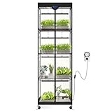 Barrina LP600 Mini Greenhouse with Grow Lights, 5-Tier Plant Stand with 100W TX-S25 1.6FT 5000K Full Spectrum Plant Shelf with Tent, Timer & Thermometer for for Seed Trays Growth, 23.6 x 13.8 x 70.9IN