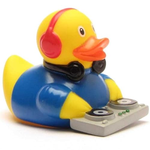 Duckshop I Patito de baño Discjockey – DJ I Patito chirriante I L: 10,5 cm I Incluye llavero de patito en set I Regalo para amantes de la música I Regalo Fiesta