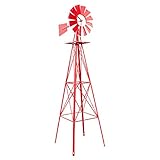 Outvita 8FT Ornamental Windmill, Heavy Duty Durable Metal Weather Vane Garden Decoration Weather Resistant for Garden, Yard, Farm, Seaside (8ft-red)