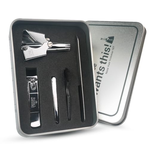 ROYAL [Made in Korea] Nose Hair Trimmer for Men Set, Birdie Set, with Nail Clippers and Tweezers, Manual, Battery-Free, Waterproof, Painless with Twelve Dual-Edged Blades, Patented Mechanism RET-4
