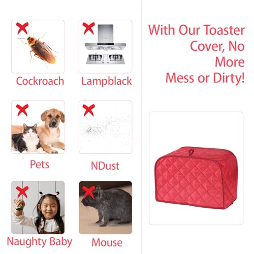 Giantree Toaster Cover 2 Slice, Universal Size Toasters Dusts Covers, Cotton and Linen Quilted Toaster Covers Toasters Dust Cover for Small Kitchen Appliances (Red)
