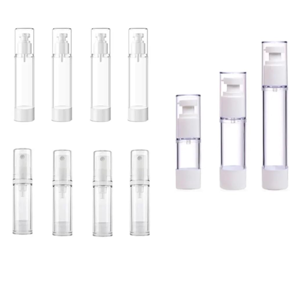50 szt., 5 ml, 10 ml, 15 ml, butelka z pompką bezpowietrzną, mini, puste, przezroczyste butelki z pompką próżniową, do wielokrotnego napełniania, przezroczyste pojemniki na balsam z podkładem do
