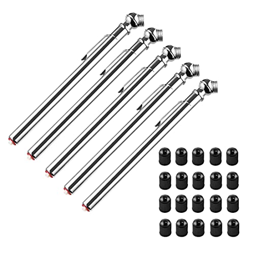 CZC AUTO Tire Pressure Gauge Heavy Duty Mechanical Air Gauge Stainless Stem Single Chuck with Pocket Clip for Truck Motorcycle Bike Car RV SUV ATV, 5-50PSI 30-350KPa (5 Pack)