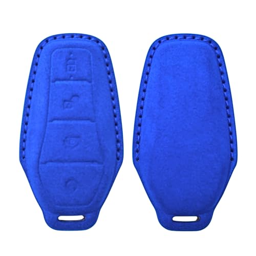 Image of KMH Alcantara Key Cover Compatible with BYD Atto 3 Models Smart Keycover with Keychain 4 Buttons Shell Case Holder Full Key Protector Dolphin Style Smart Keycover, Blue - Pack of 1
